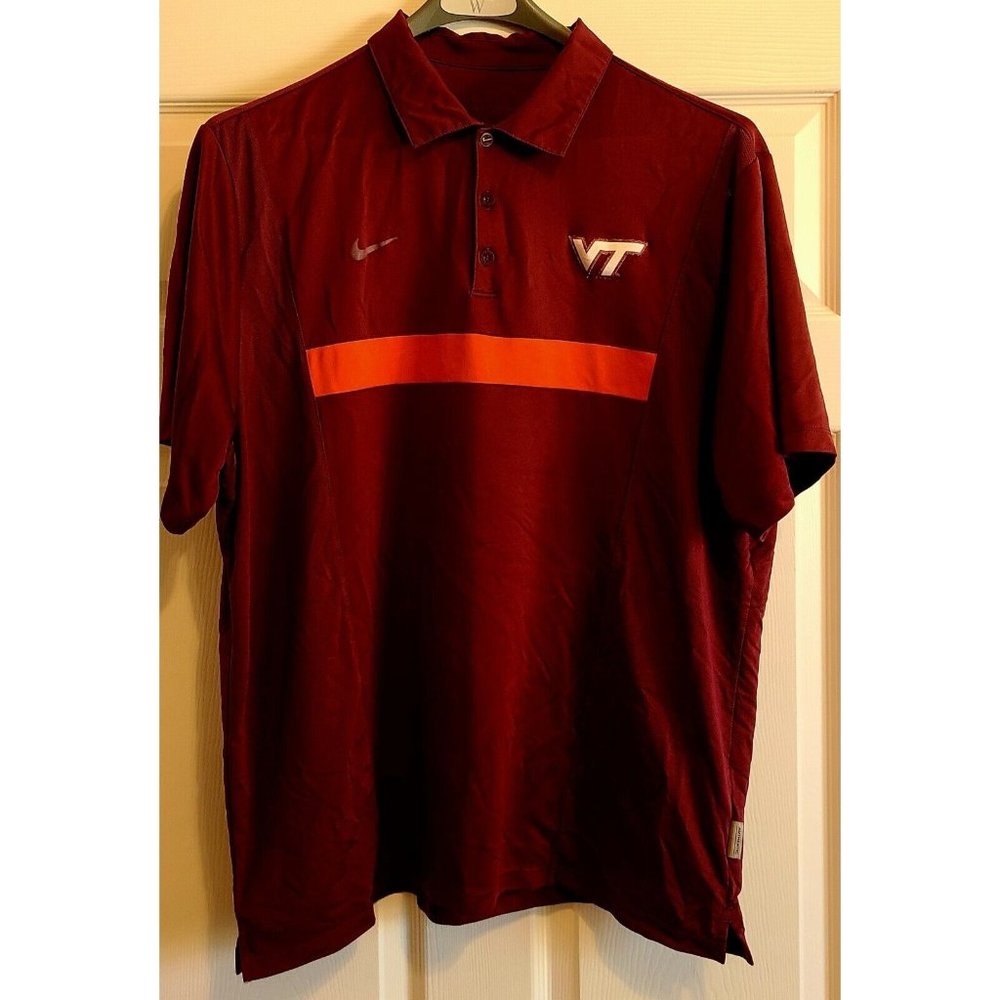 Men's Nike Dri-Fit Virginia Tech VT Stitched Logo Maroon Polo Shirt Sz L Large